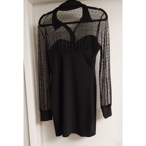 Fashion Nova Black Dots & Mesh Bodycon Mini Dress Sz Large - Picture 2 of 2
